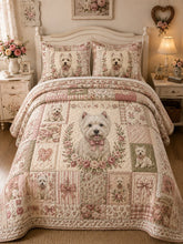 Patchwork Westie Cottage Rose 3‐Piece Quilted Bedding Set